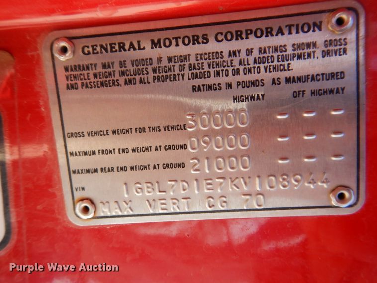 image for item IQ9641 1989 Chevrolet C70  pumper fire truck