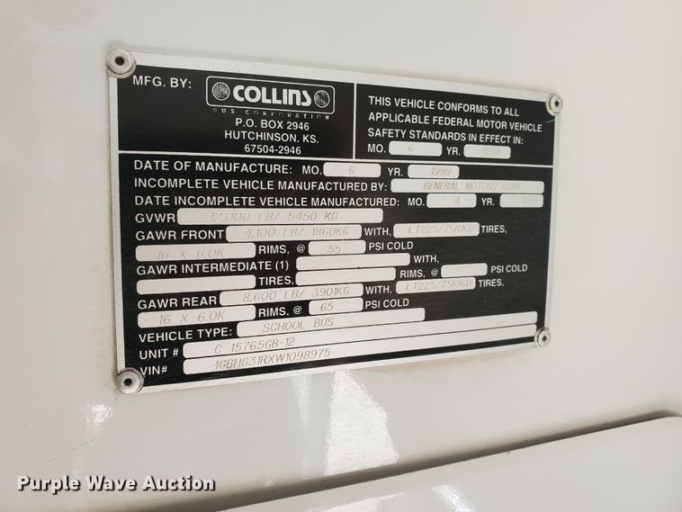 image for item IT9816 1998 Chevrolet G3500  Collins school bus