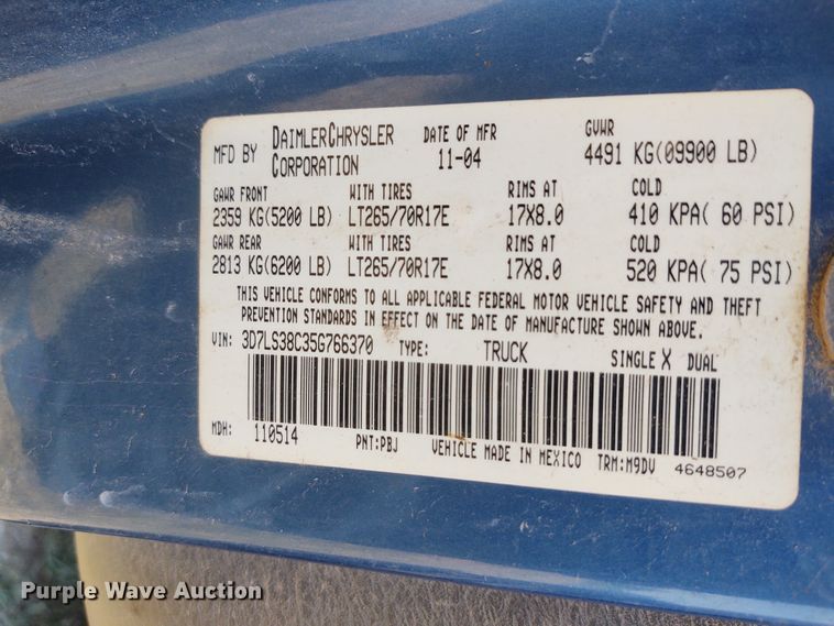 image for item BY9342 2005 Dodge Ram 3500  Quad Cab flatbed pickup truck