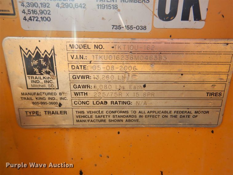 image for item DM3842 2006 Trail King TK10U  utility trailer