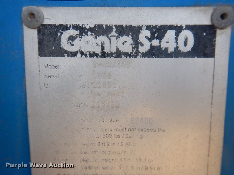 image for item IJ9456 1997 Genie S-40  boom lift