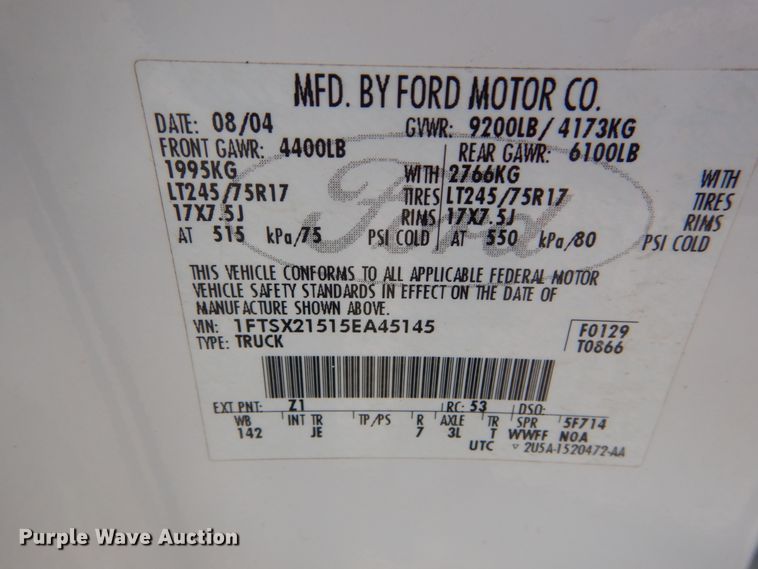 image for item IT9034 2005 Ford F250 Super Duty XL  SuperCab pickup truck