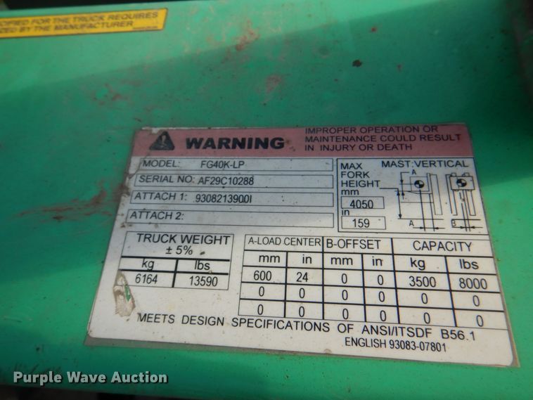 image for item JY9803 Mitsubishi FG40K-LP  forklift