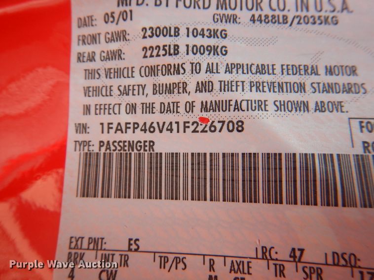 image for item JY9804 2001 Ford Mustang Cobra  convertible