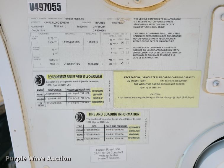 image for item L1332 2012 Cedar Creek Silverback  camper