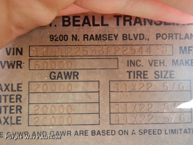 image for item DH5607 1993 Beall  bottom dump trailer