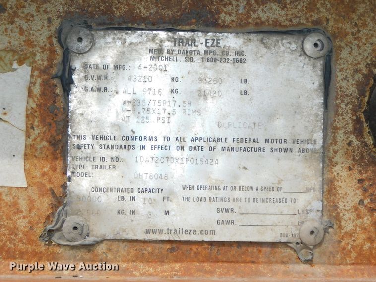 image for item DK8590 2001 Trail Eze DHT8048  drop deck equipment trailer