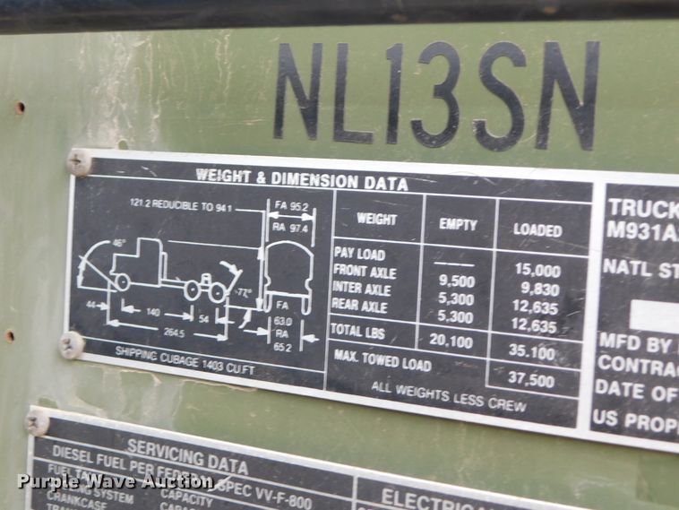 image for item DK8591 1991 BMY Harsco M931A2  semi truck