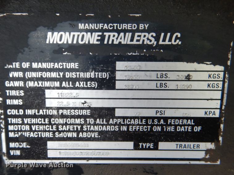 image for item DL4984 2007 Montone Trailers LLC AD24485448  end dump trailer