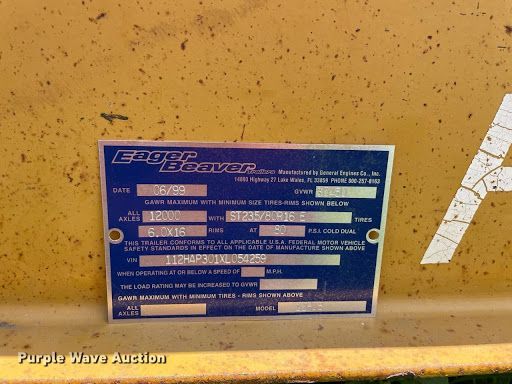 image for item DL7599 1999 Eager Beaver 12HDB  equipment trailer