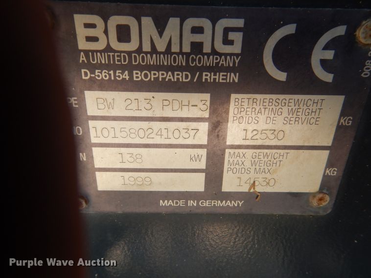 image for item HI9868 1999 Bomag BW 213PDH-3  single drum vibratory roller