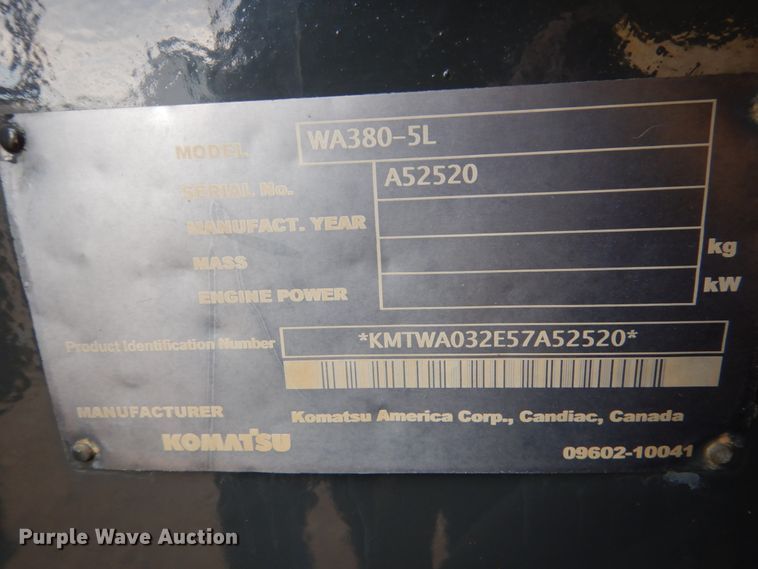 image for item HI9871 2005 Komatsu WA380-5L  High Lift wheel loader