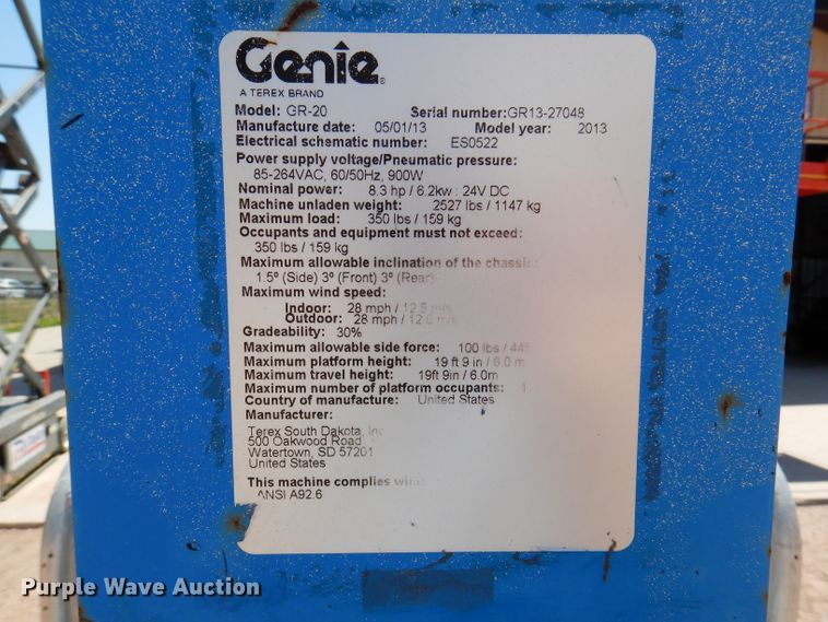 image for item IQ9643 2013 Genie GR20  vertical lift