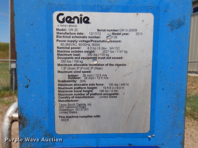 image for item IQ9645 2013 Genie GR20  vertical lift