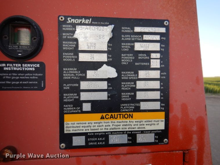 image for item IQ9671 1996 Snorkel TB-A60RDZ  boom lift