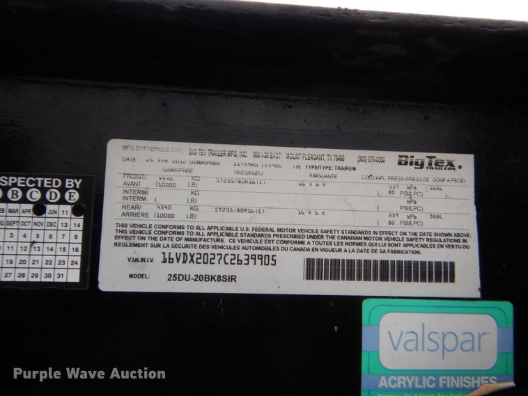 image for item IT9564 2012 Big Tex 25DU-20  dump trailer