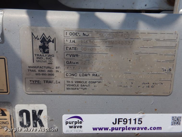 image for item JF9115 2008 Trail King TK60SSD-402  side dump trailer