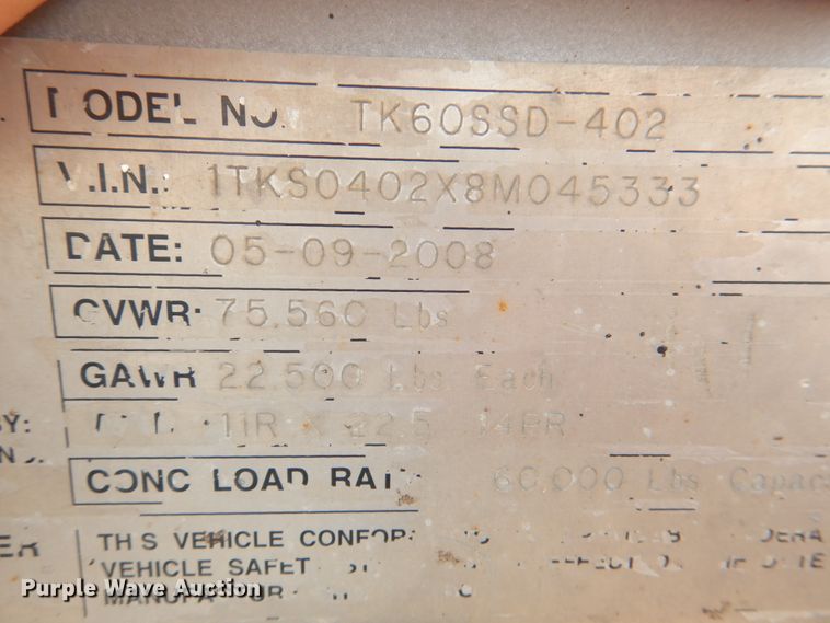 image for item JF9115 2008 Trail King TK60SSD-402  side dump trailer