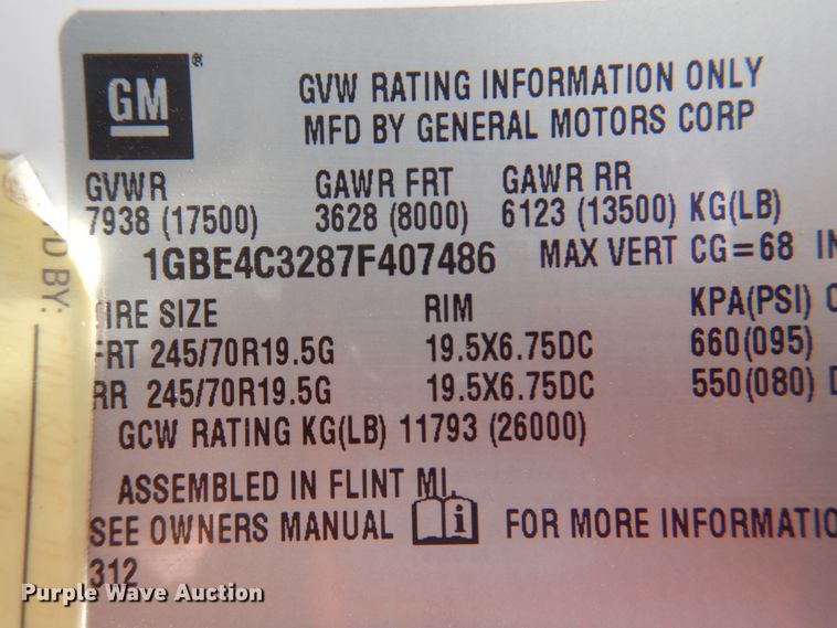 image for item JF9121 2007 Chevrolet C4500  dump truck