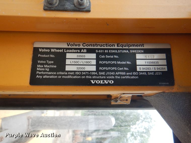 image for item JY9810 1996 Volvo L180C  wheel loader