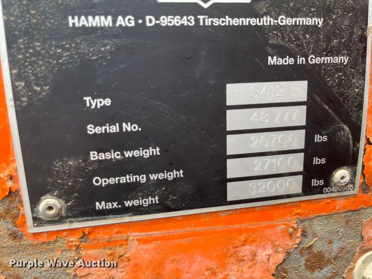 image for item KU9554 2002 Hamm 3412P  single drum roller