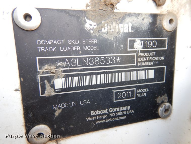 image for item KU9584 2011 Bobcat T190  tracked skid steer loader