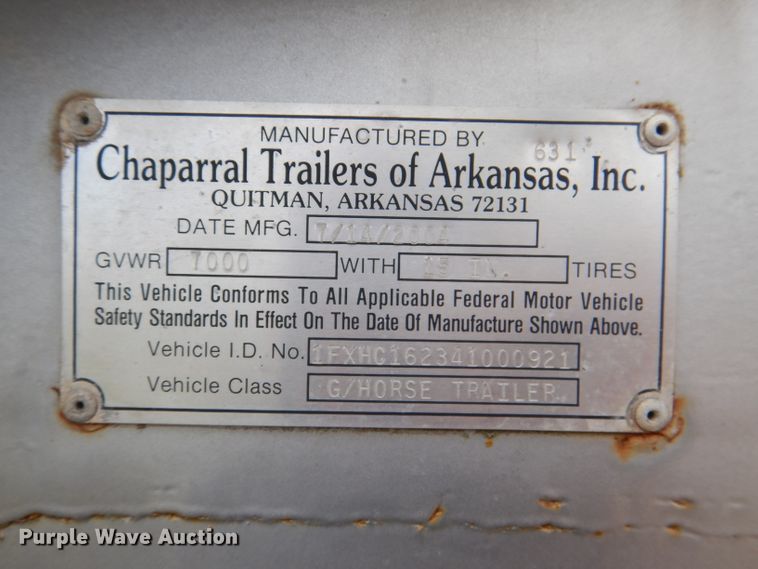 image for item DL3327 2004 Chaparral  livestock trailer