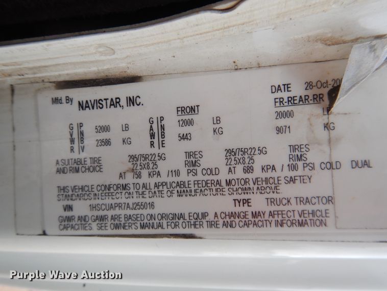 image for item DL0411 2010 International ProStar  semi truck