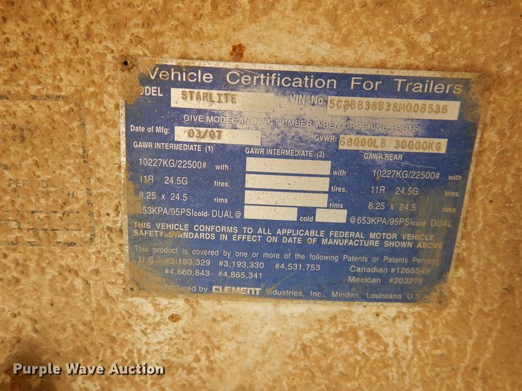 image for item DL0421 2007 Clement Starlite  end dump trailer