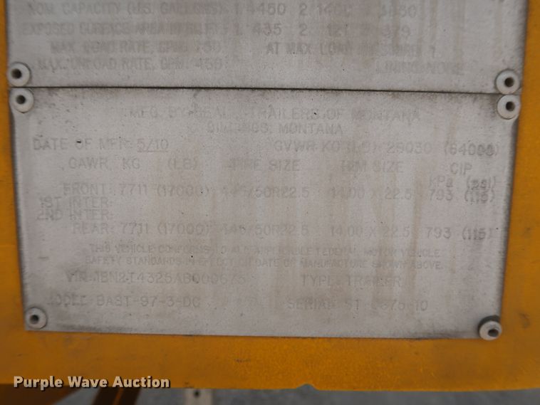 image for item IO9218 2010 Beall  tank trailer