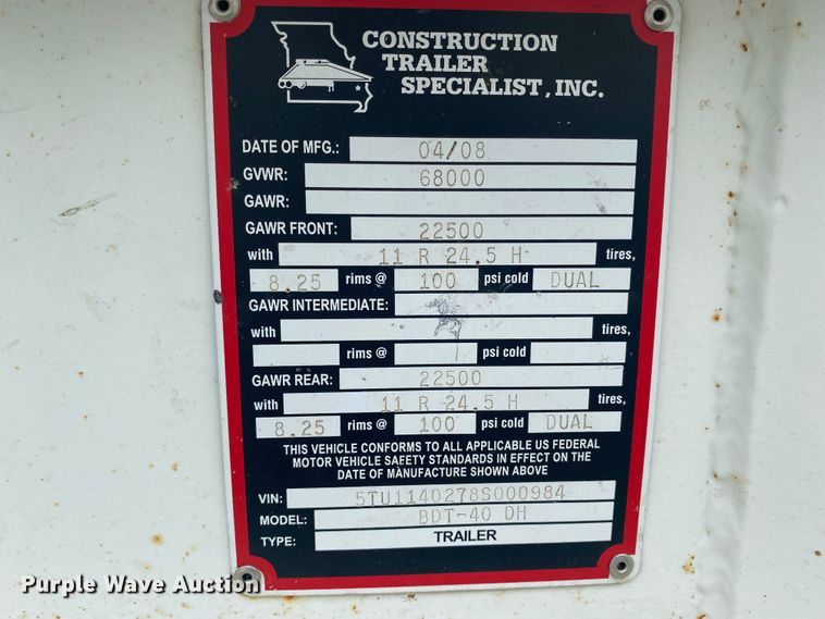 image for item DK7996 2008 Construction Trailer Specialists BDT-40DH  bottom dump trailer