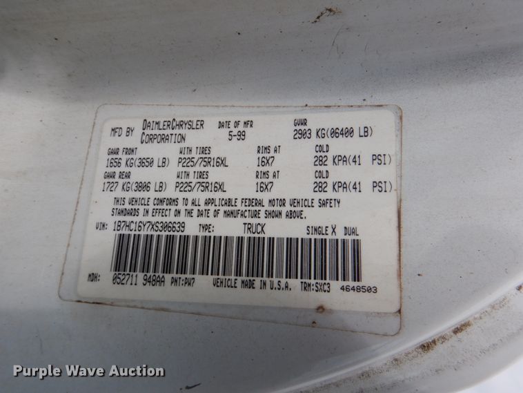 image for item HC9294 1999 Dodge Ram 1500  pickup truck