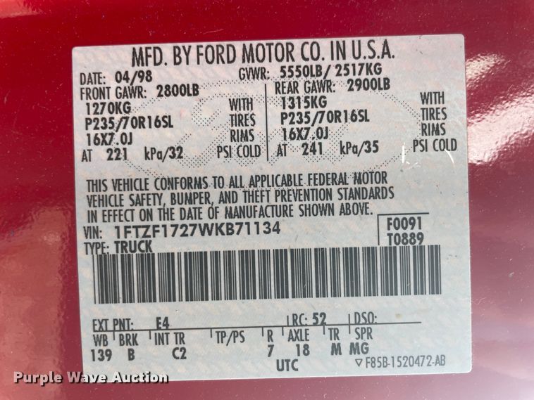 image for item IC9491 1998 Ford F150  pickup truck