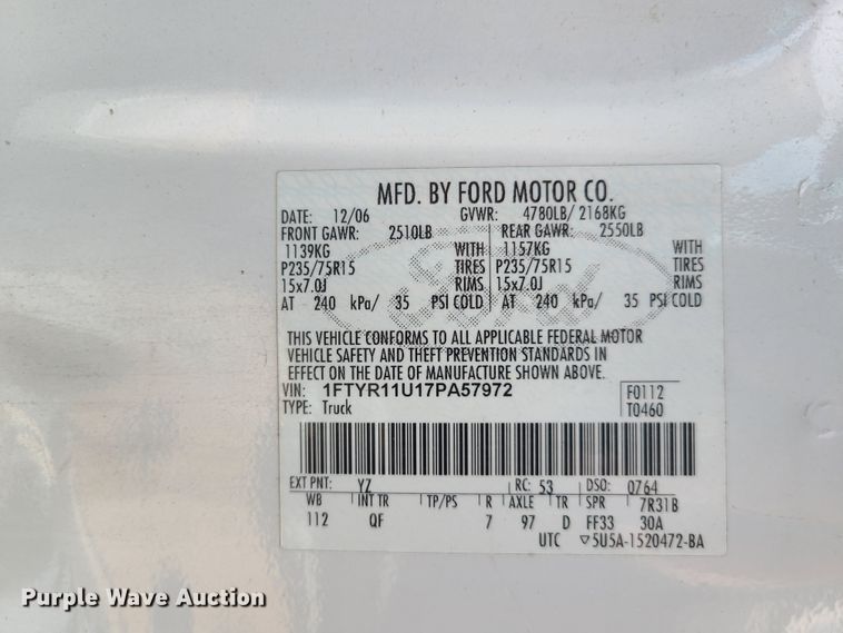 image for item IC9832 2007 Ford Ranger  pickup truck