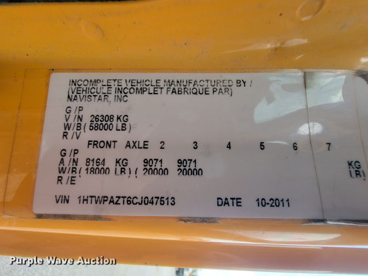 image for item IF9963 2012 International 7500  dump truck