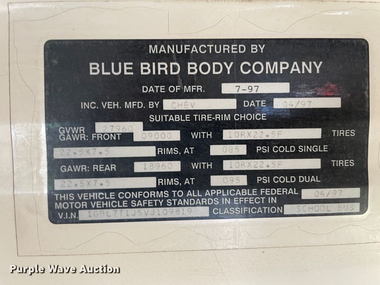 image for item IR9540 1998 Chevrolet C7500  school bus