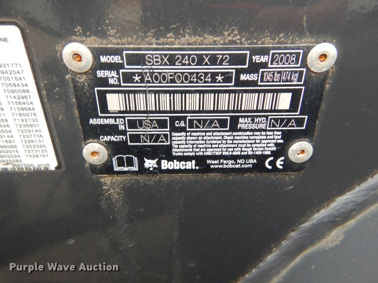 image for item IT9227 2008 Bobcat SBX240  72"W skid steer snow blower