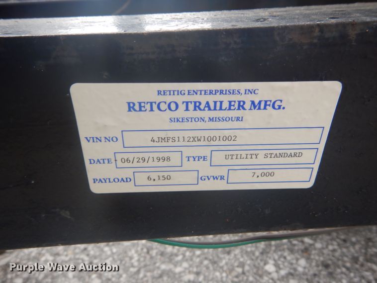 image for item IT9230 1998 Retco  utility trailer
