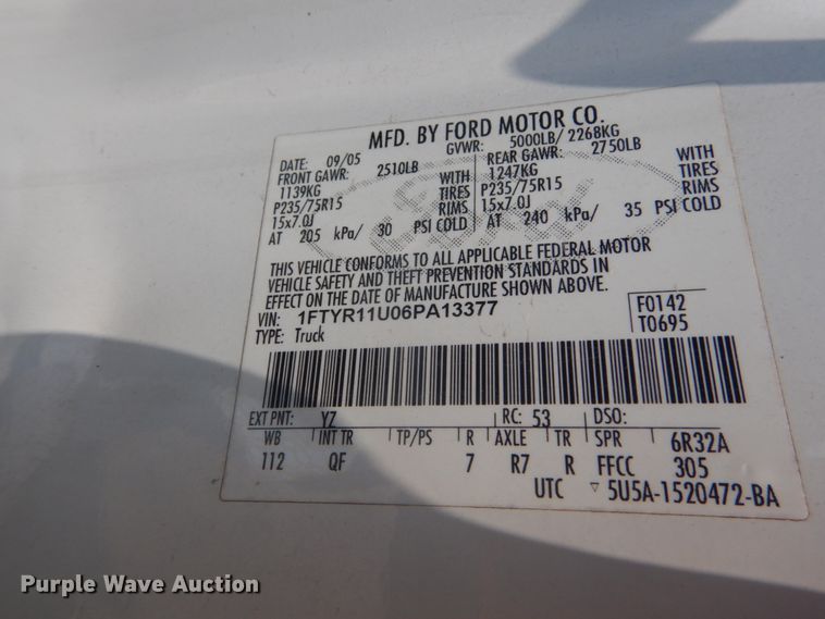 image for item JI9645 2006 Ford Ranger  pickup truck