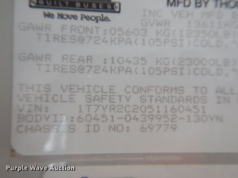 image for item JZ9950 2005 Thomas Built Saf-T-Liner MVP EF  coach bus