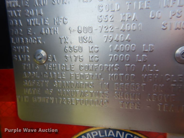 image for item KU9501 2014 Wylie & Sons Inc  tank trailer