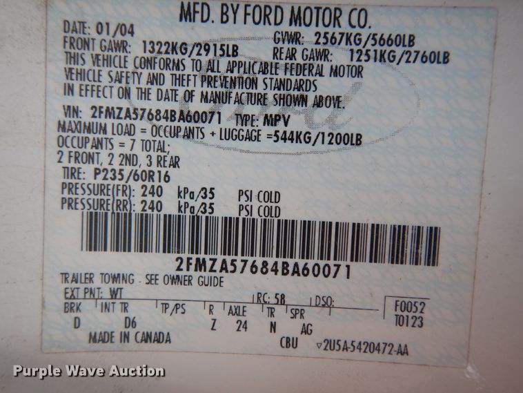 image for item KU9511 2004 Ford Freestar  van