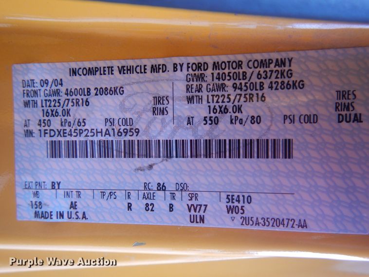 image for item KU9514 2005 Ford E450  school bus