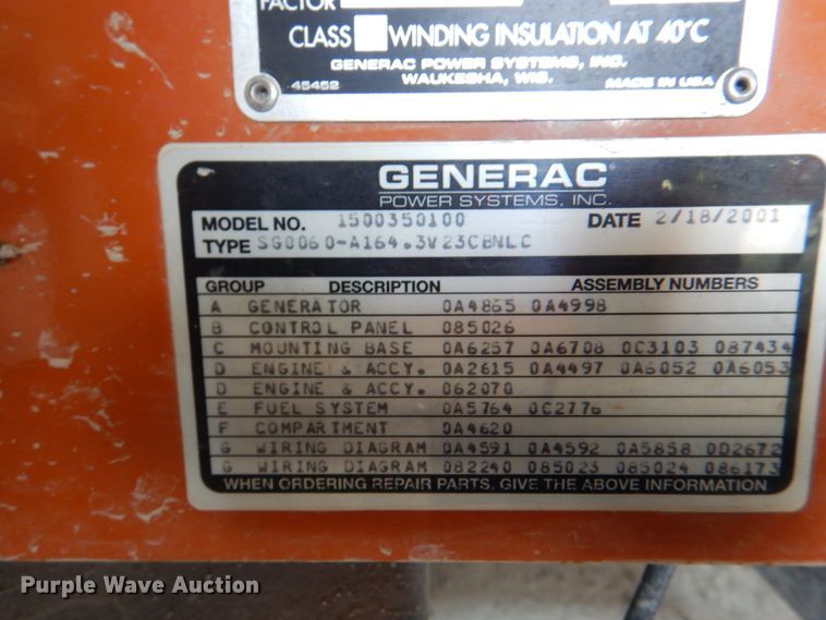 image for item KW9998 Generac  generator