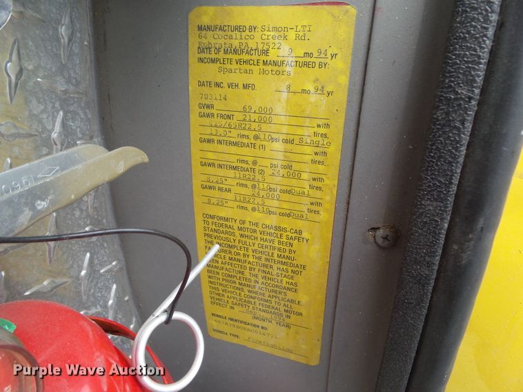 image for item DA7150 1994 Spartan Gladiator  aerial platform fire truck