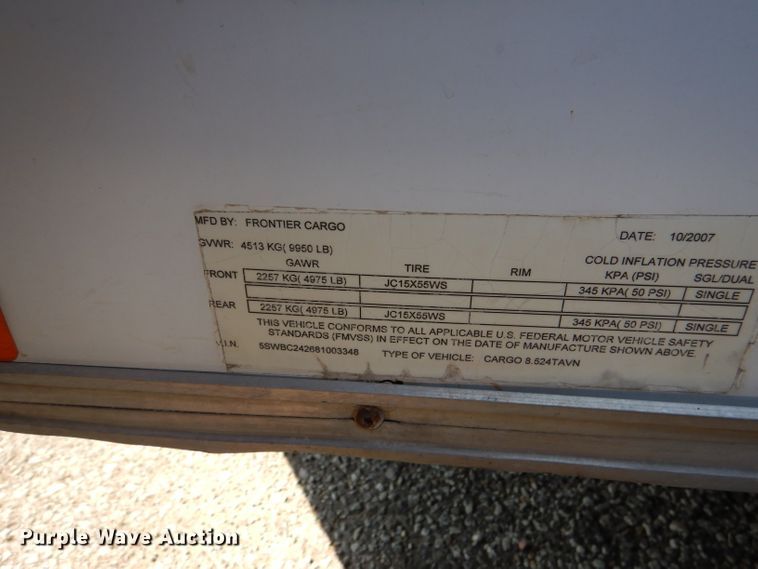 image for item DL8978 2008 Frontier 8524TAVN  enclosed cargo trailer