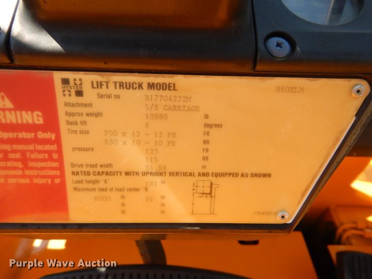 image for item HF9220 1991 Hyster H60XLM  forklift