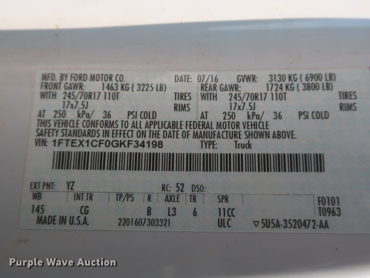 image for item IO9220 2016 Ford F150 XL  SuperCab pickup truck