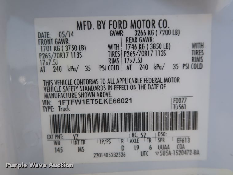 image for item IO9223 2014 Ford F150 XLT  SuperCrew pickup truck