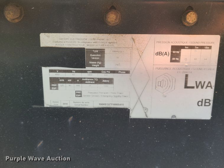 image for item IQ9192 Kohler 100KW  generator